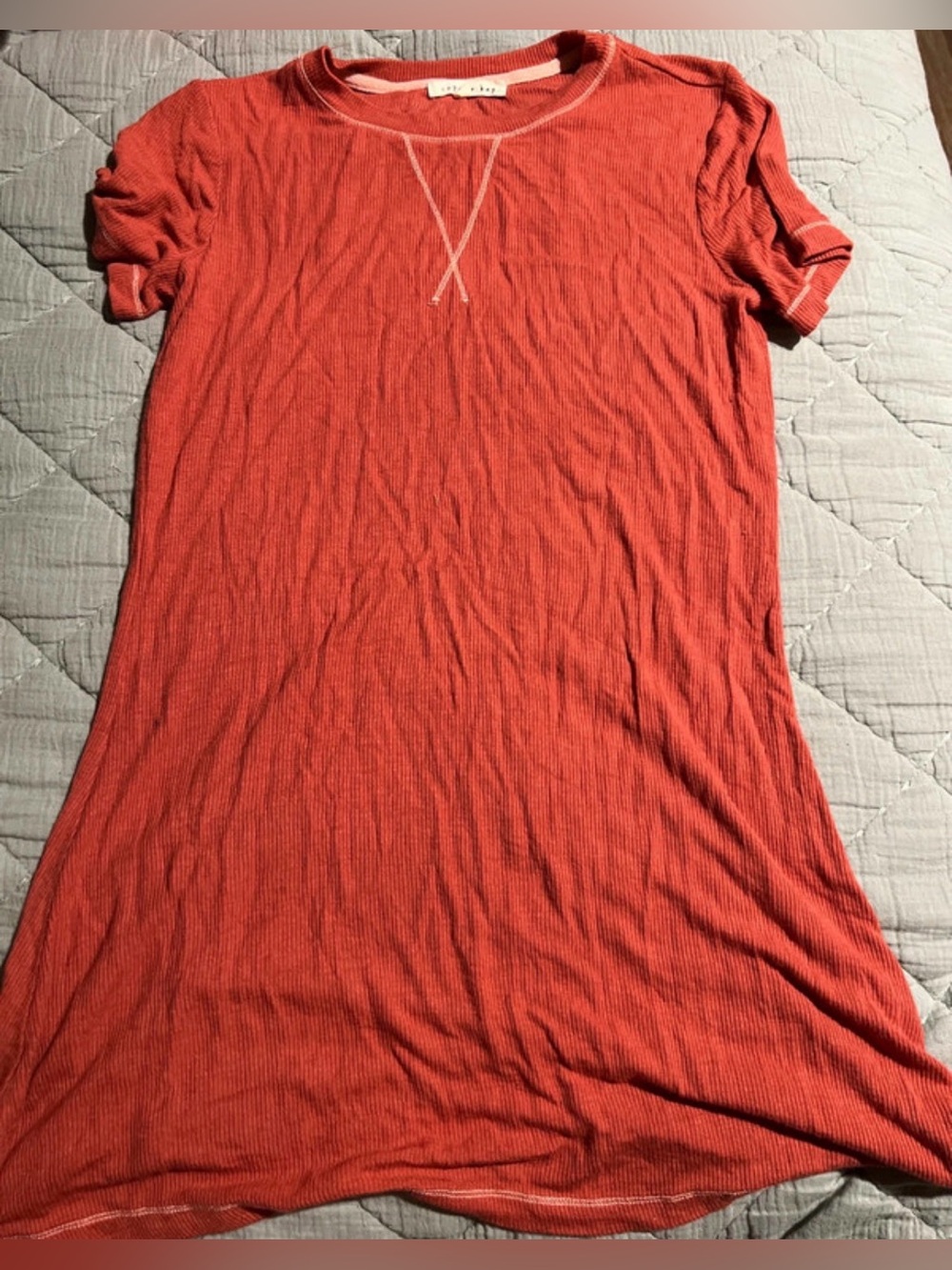 Free People Coral Ribbed Short Sleeve Tunic Tee